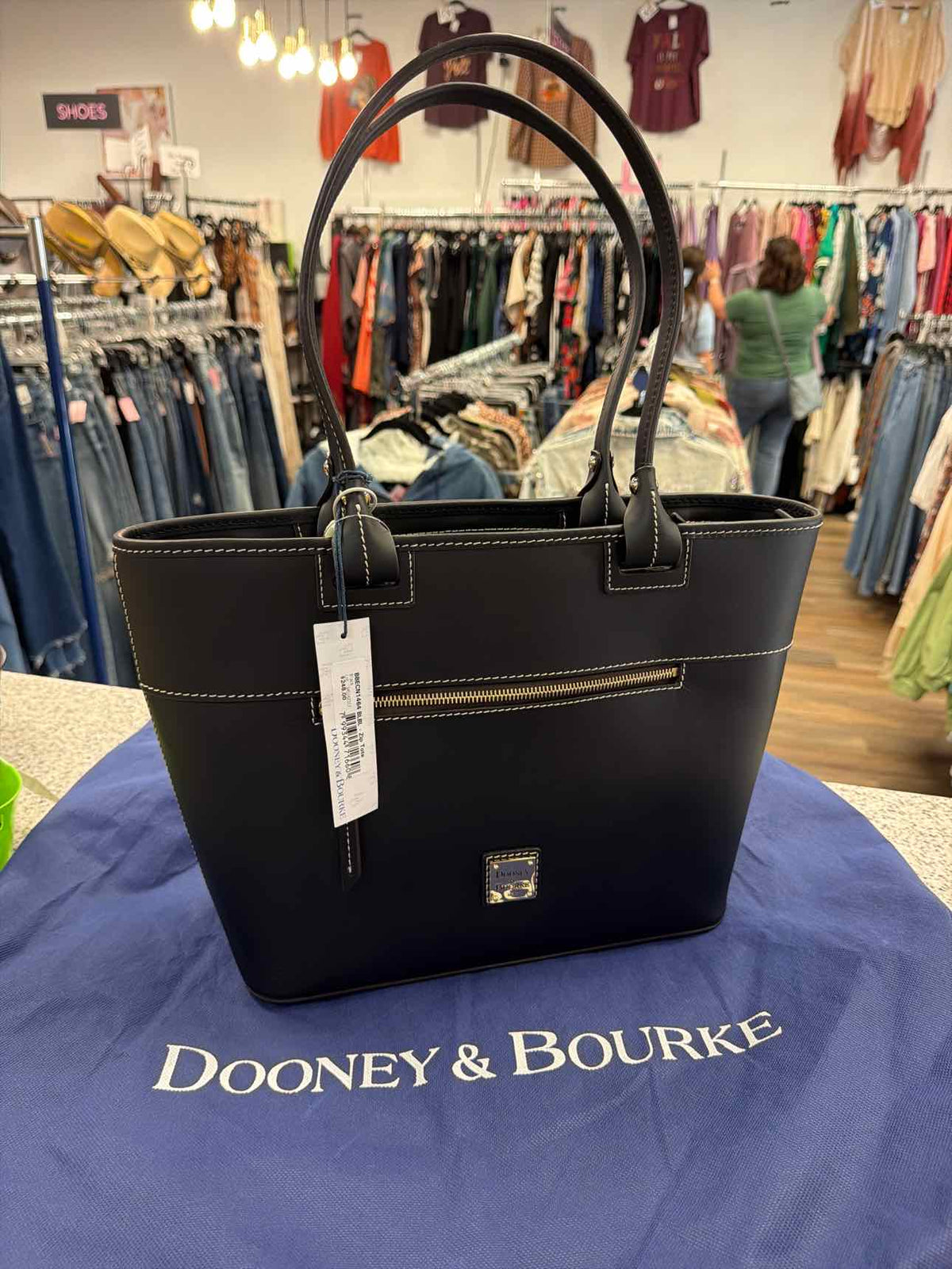 Dooney and Bourke Quincey Smooth Black Leather Zip Tote  NWT Handbags