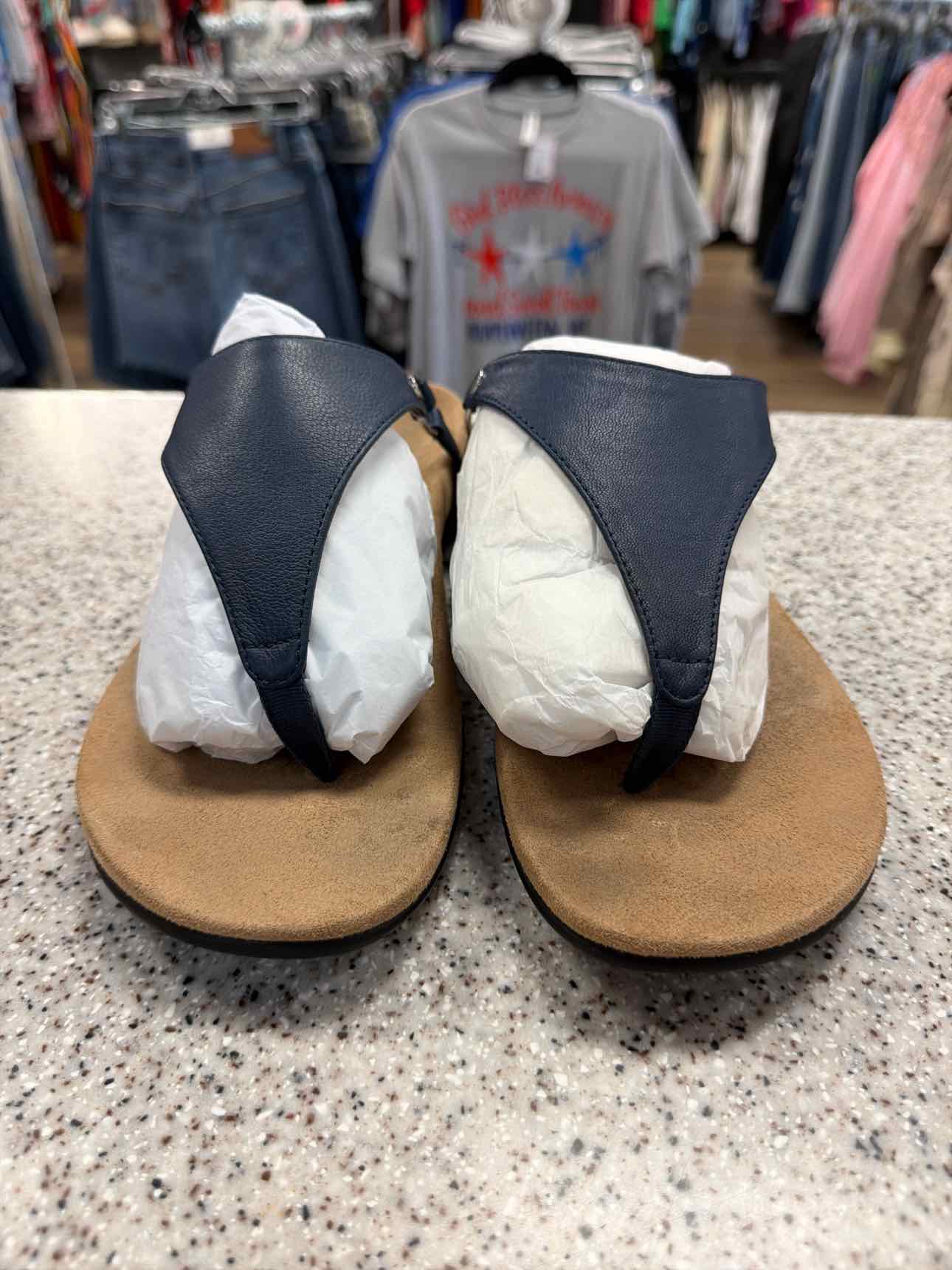 Vionic Size 10 Navy Kirra Triangular Thong Leather Backstrap flat Sandals