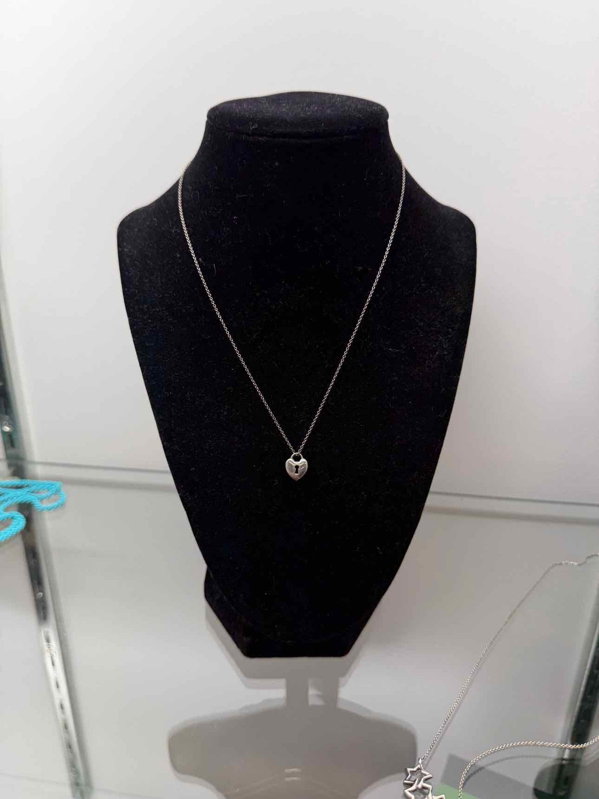 Tiffany & Co. 17" Heart Lock Pendant Sterling Silver Necklace