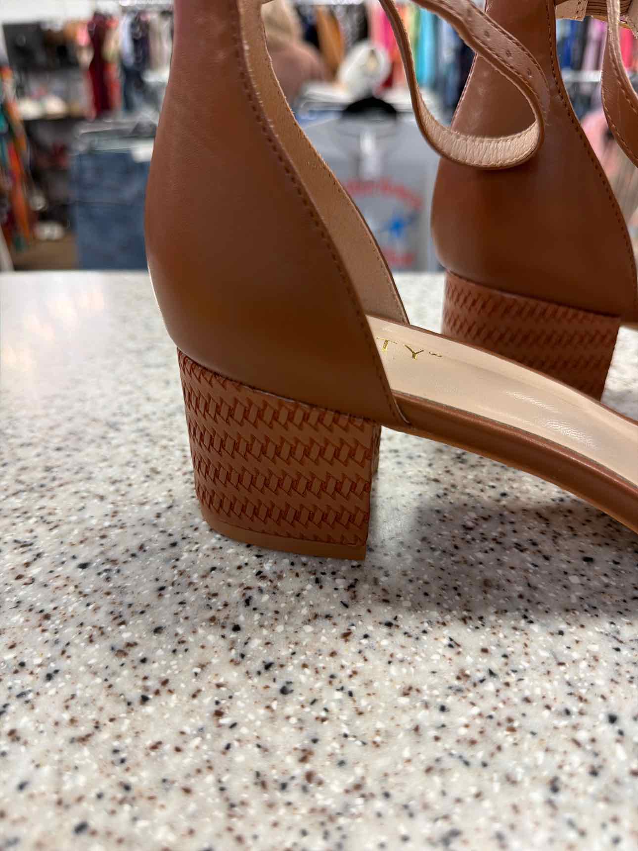 Party Size 9 NEW Faux Leather Ankle Strap Block Heel Brown Sandals