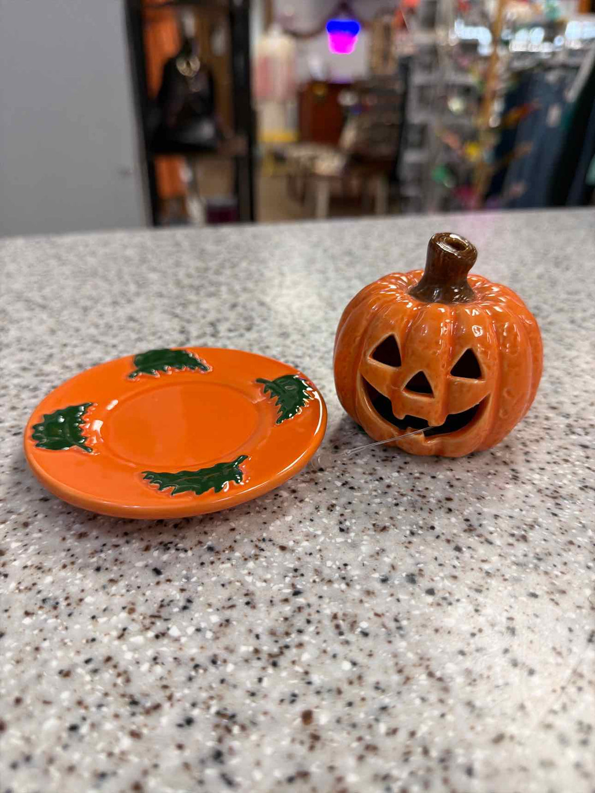 Small Ceramic Pumpkin and Tray Fall Harvest Home Decor Household