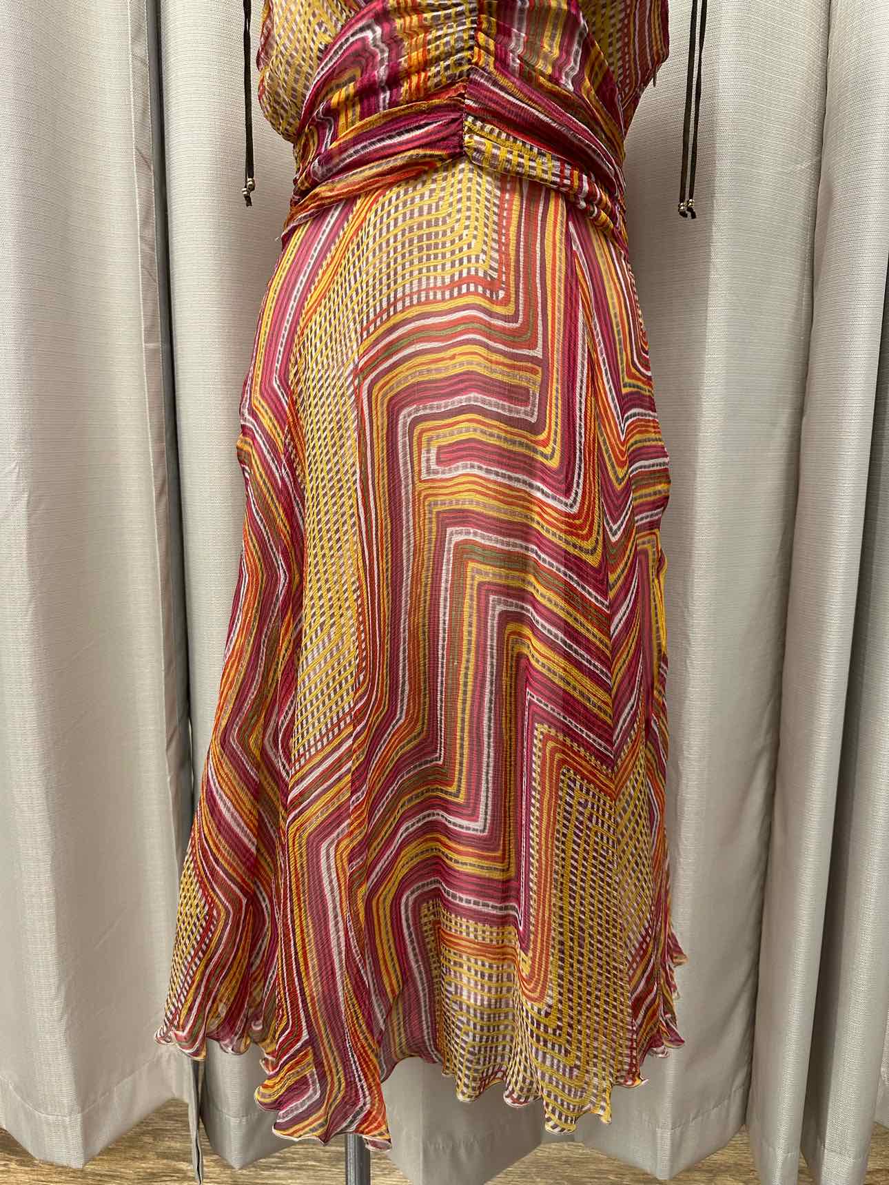 Karen Millen 100% Silk Plunge Surplice Sleeveless Shift 10 Orange/Pink Dress