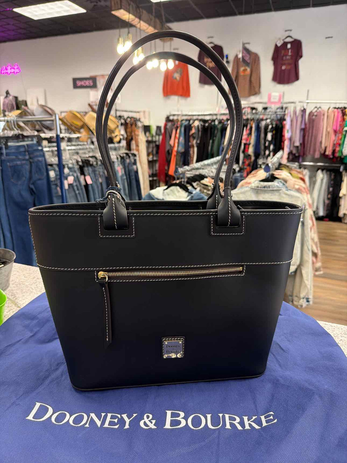 Dooney and Bourke Quincey Smooth Black Leather Zip Tote  NWT Handbags