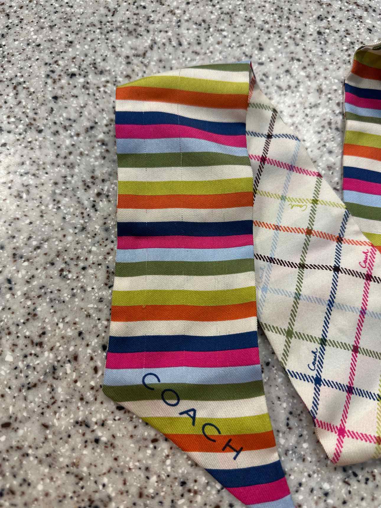 Coach Skinny Tattersall Silk Stripe and Classic Check Print Scarf