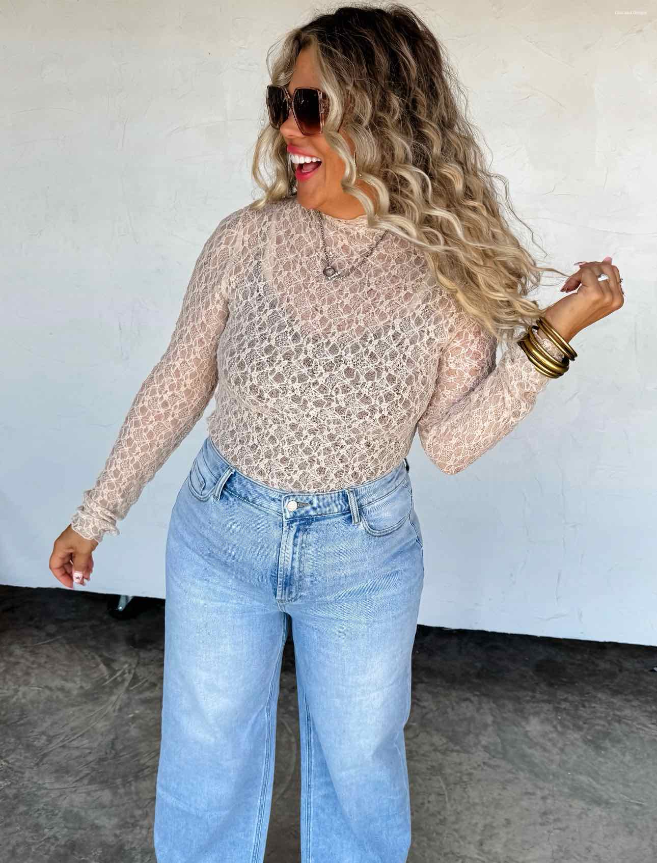 Jolie Lace Long Sleeve Top with Thumb Hole