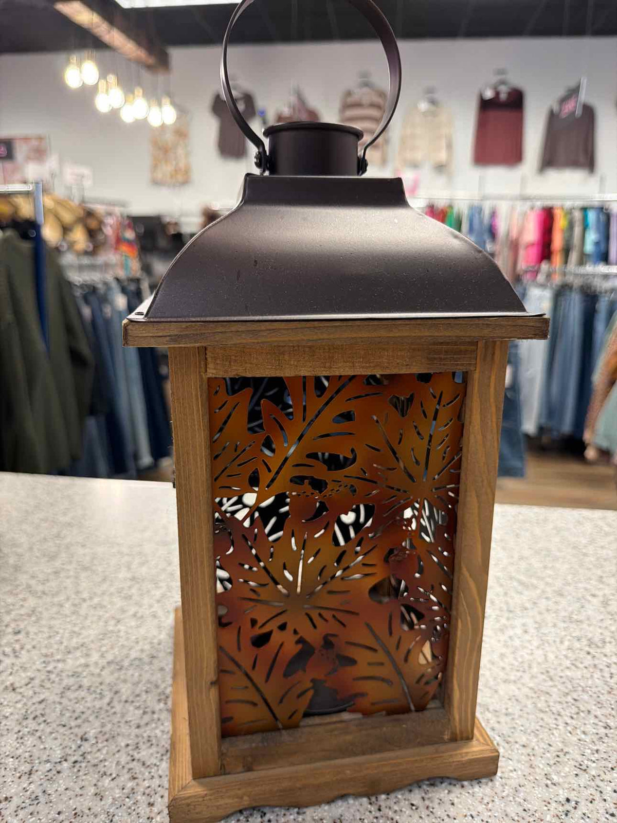Acorns and Fall Leaves Metal and Wood Lantern Candle Holder Household