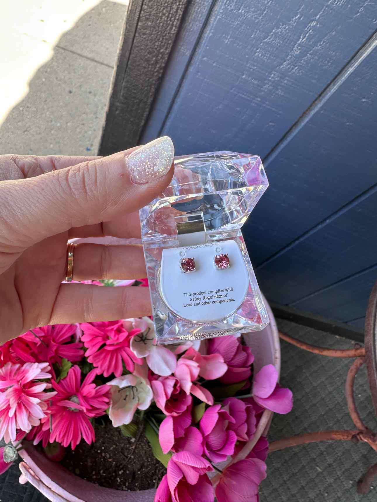 Birthstone 1/4" Inch Post Earrings in Clear Jewelry Box