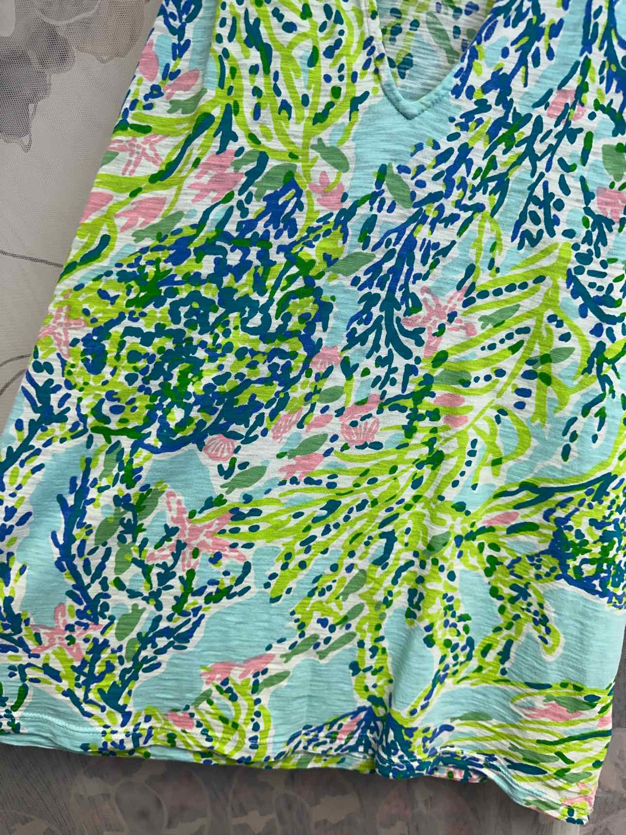 Lilly Pulitzer100% Cotton Sea Print Design Halter V-Neck Medium Blue/Green Tank