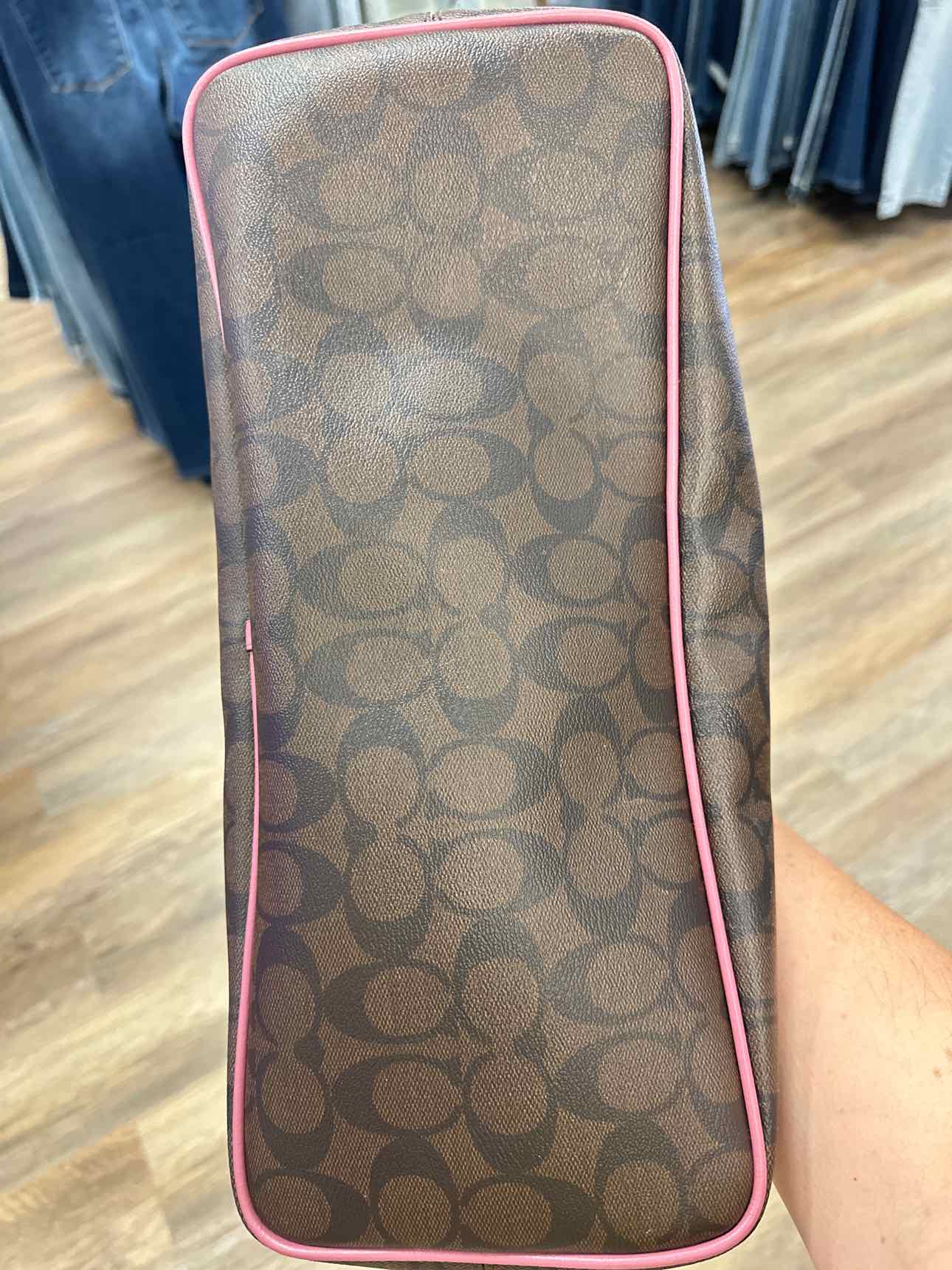 Coach Signature Drawstring Carryall Hobo Brown Blush Pink Shoulder Bag Handbags