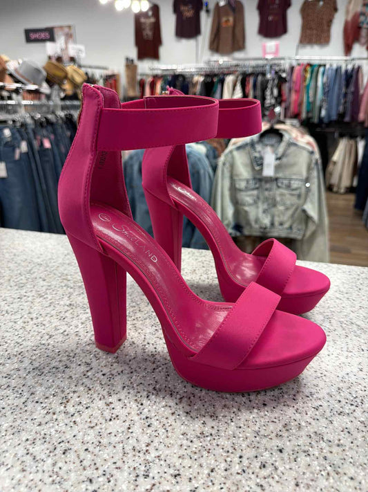 ShoeLand Hot Pink Block Heel Platform Sandals Ankle Strap Open Toe Size 9