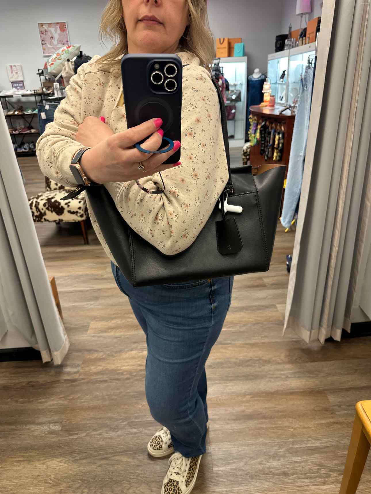 Tory Burch Black Leather Shoulder Handbag