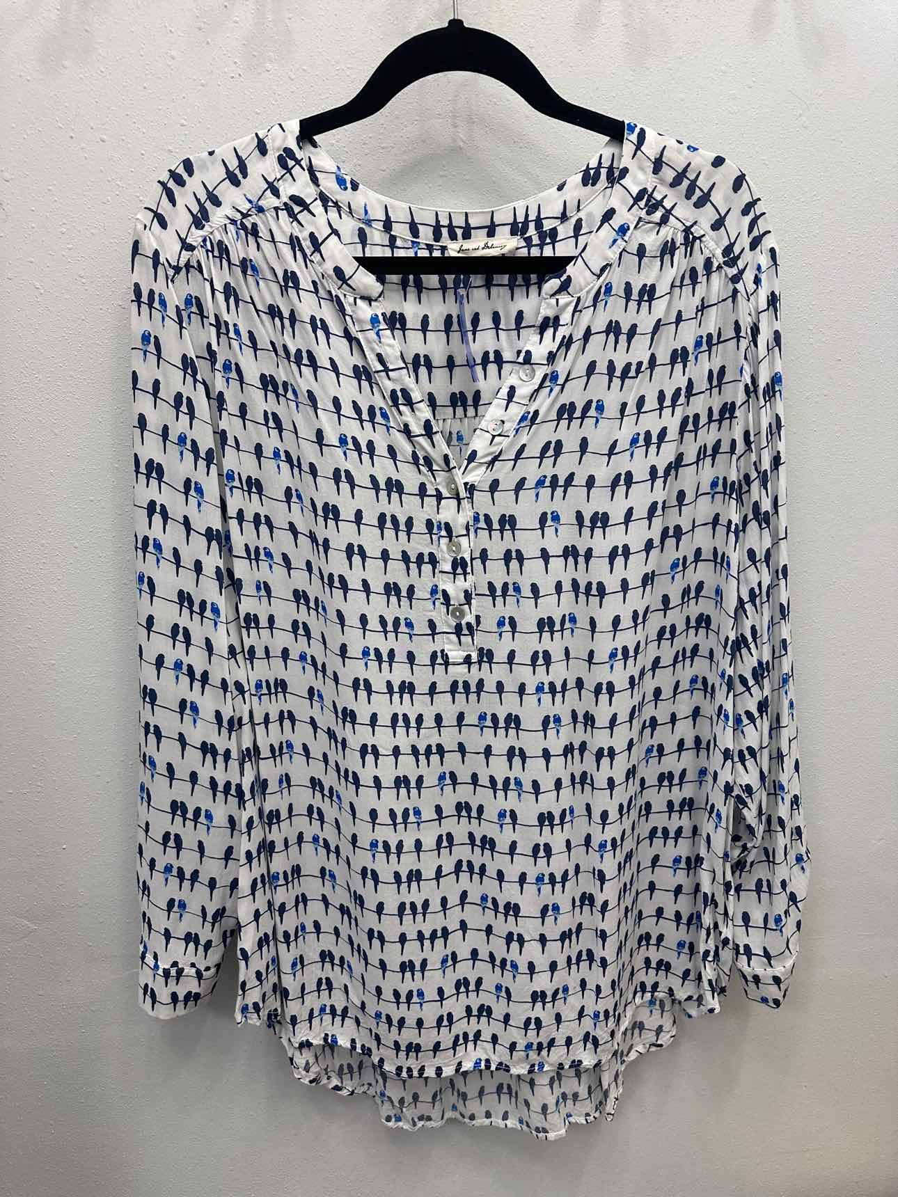Jane and Delancey Size 1X Birds on a Wire White and Blue Tunic Blouse Top