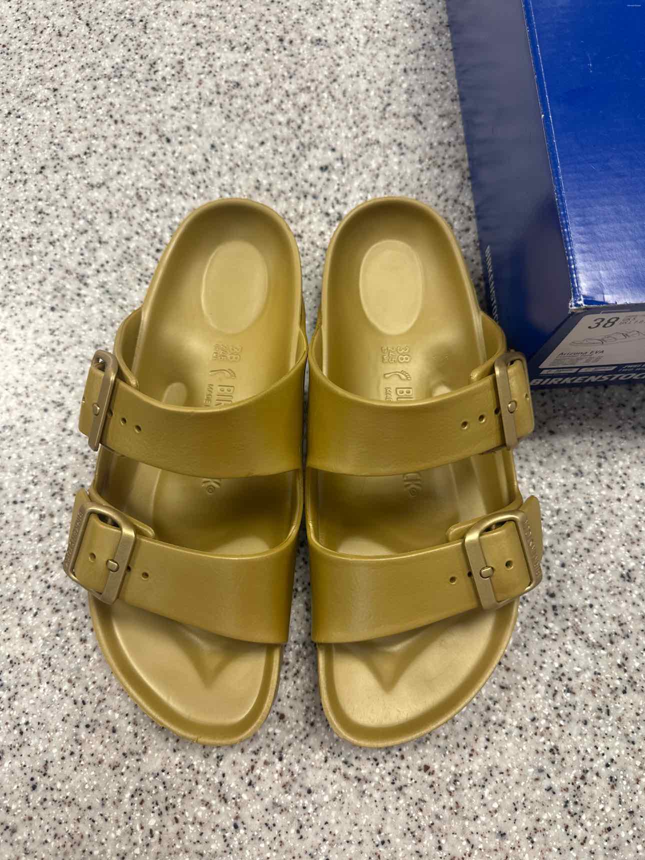 Birkenstock Size 38 Arizona EVA Glamour Gold Waterproof Sandals NEW
