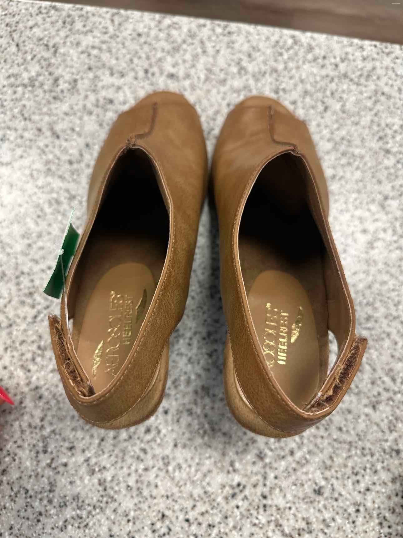 Aerosoles Size 9.5 faux leather wedge peep toe Brown Wedge Sandal