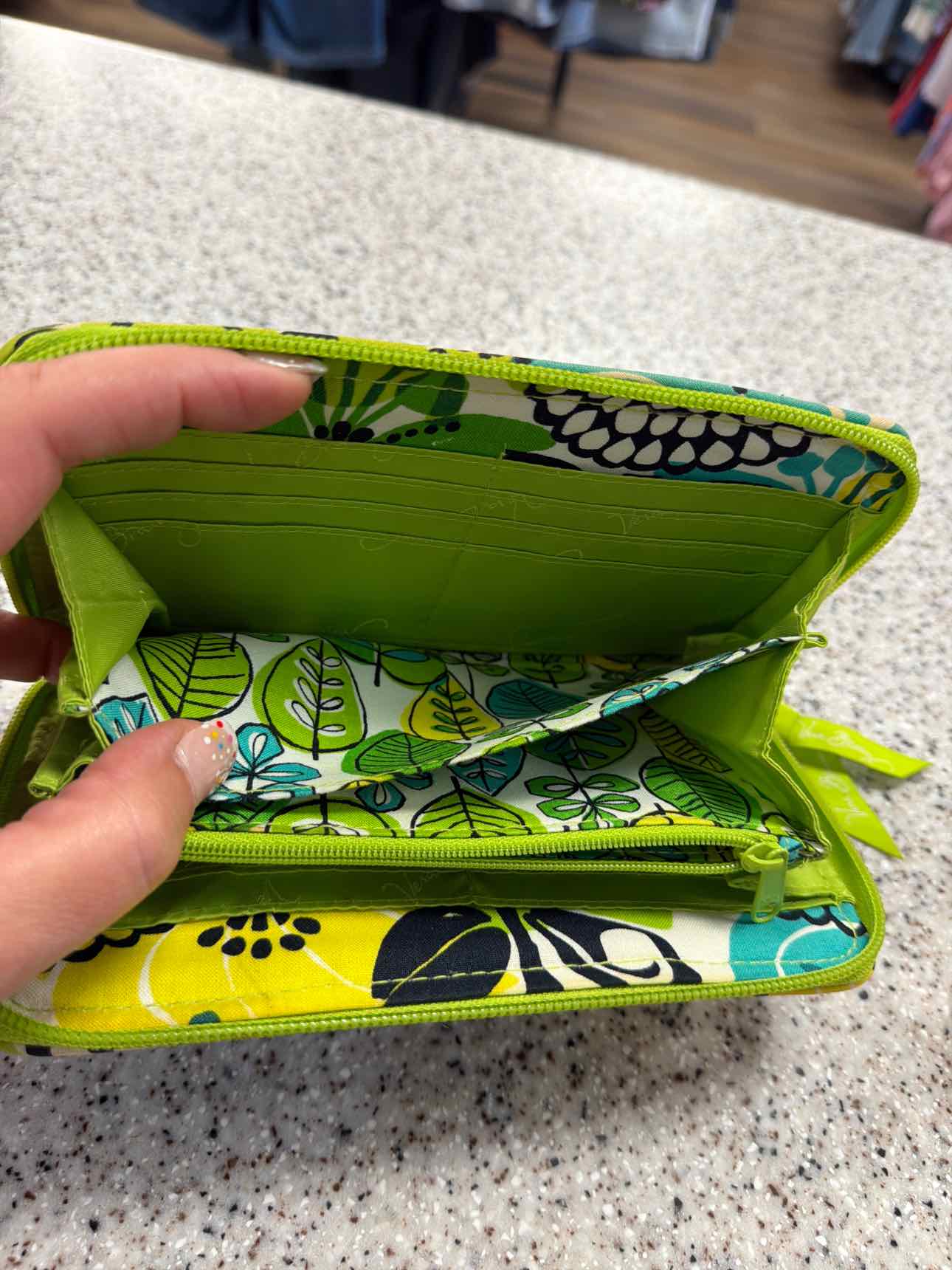 Vera Bradley Retired Print Lime's Up Chartreuse Floral Print Zippy Long Wallet