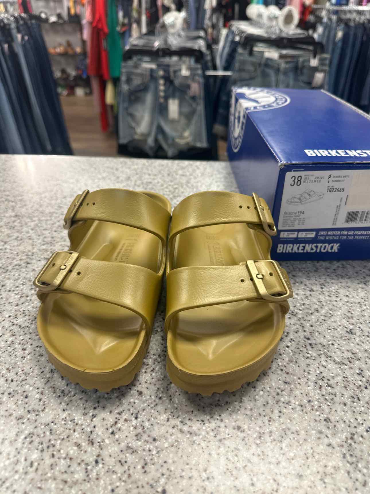 Birkenstock Size 38 Arizona EVA Glamour Gold Waterproof Sandals NEW