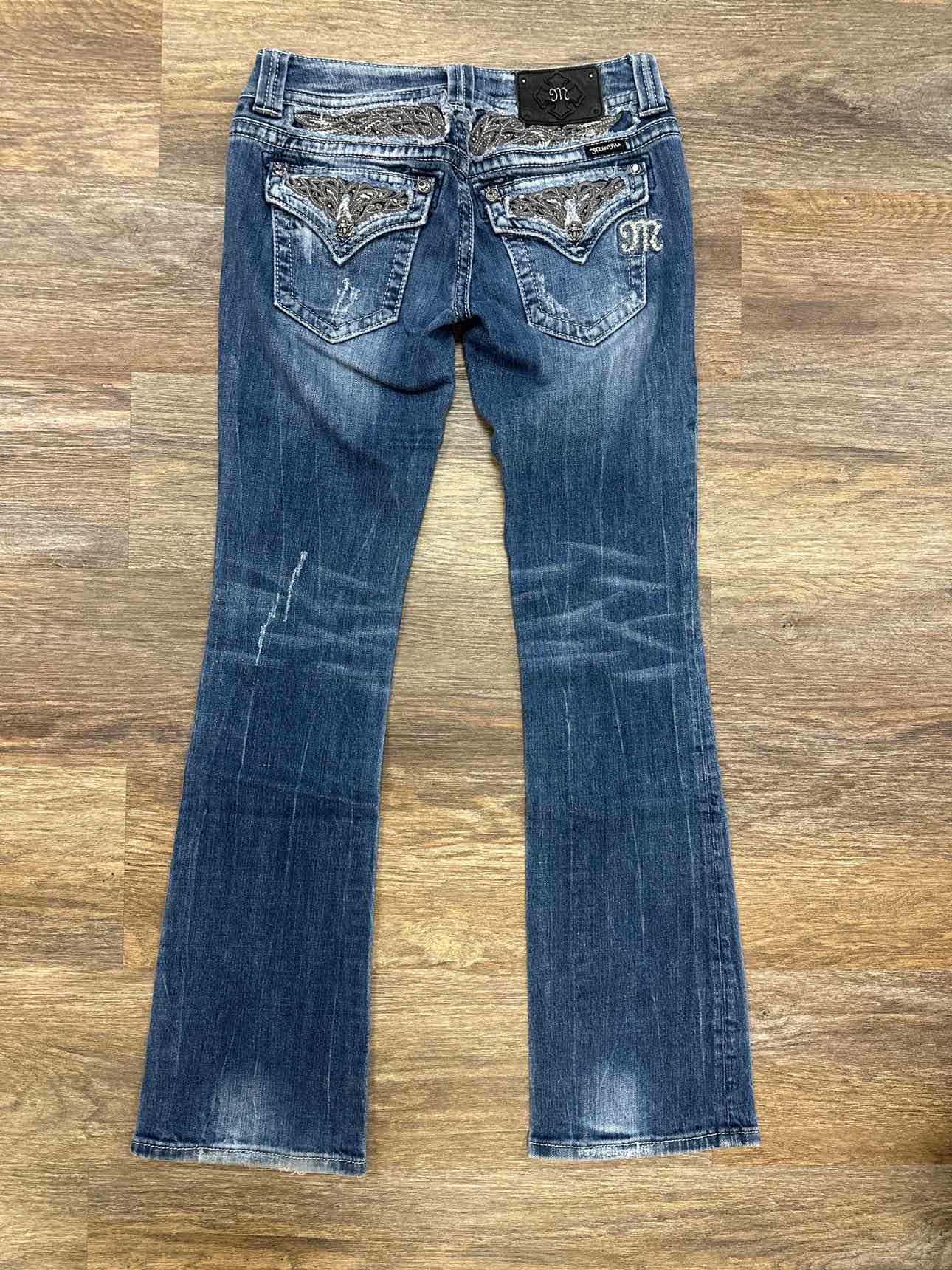 Miss Me Size 28 Boot Cut Distressed Angel Wing Design Back Pockets Denim Jeans