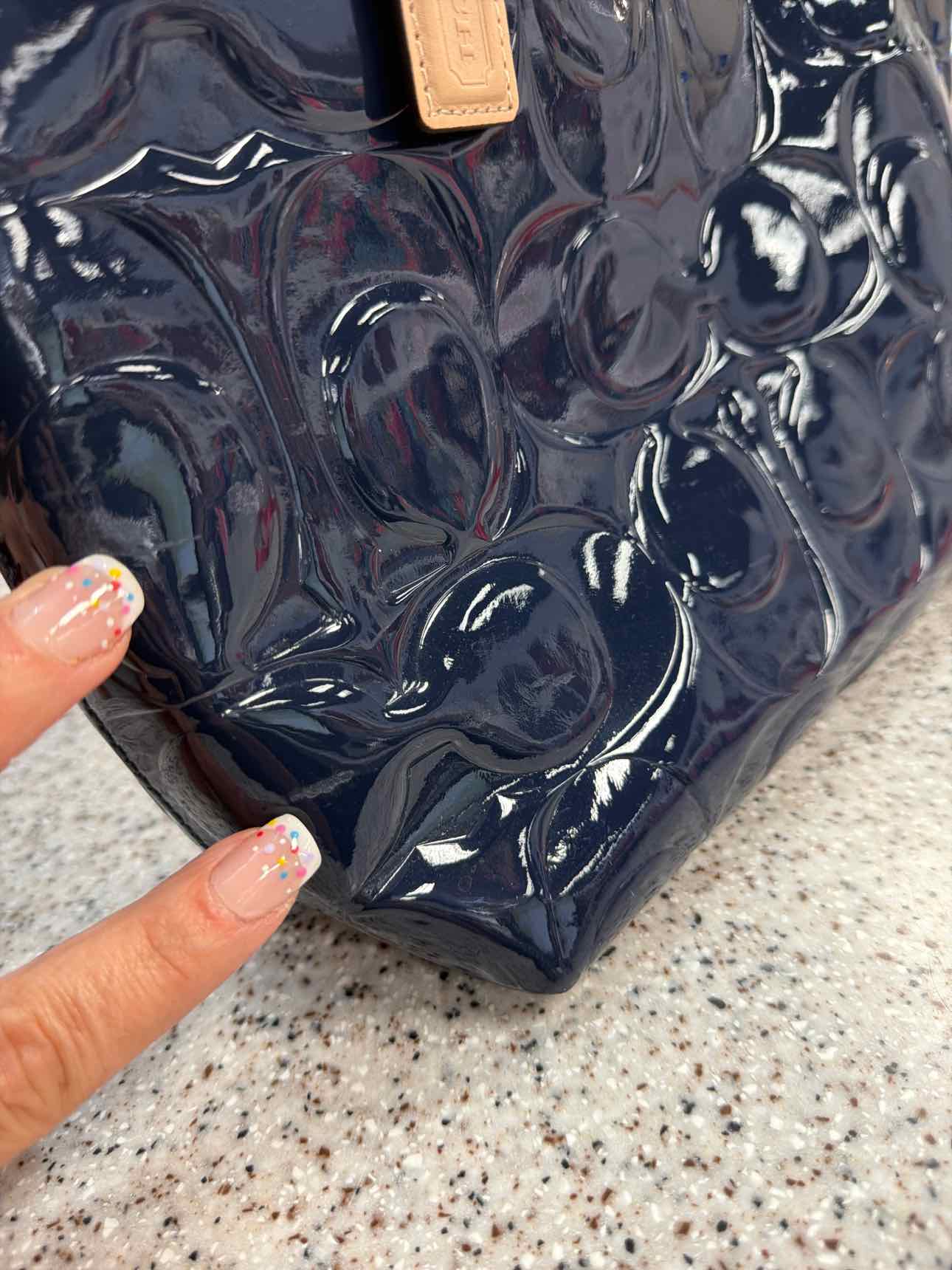 Coach Peyton Embossed Signature C Patent Leather Tote in navy blue Handbags