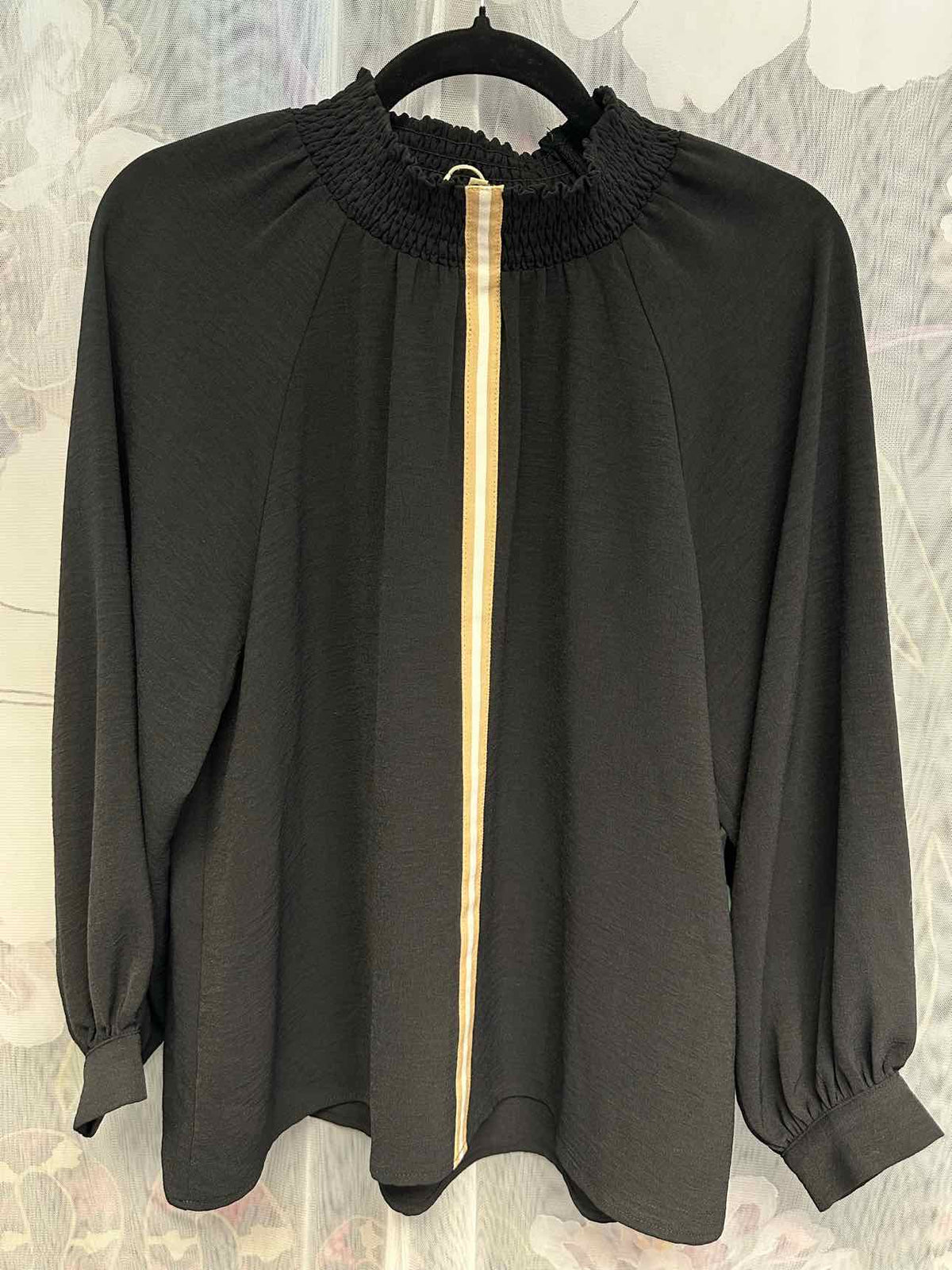 Jodifl NEW NWT Stripe Mock Neck Long Sleeve Size Small Black Top