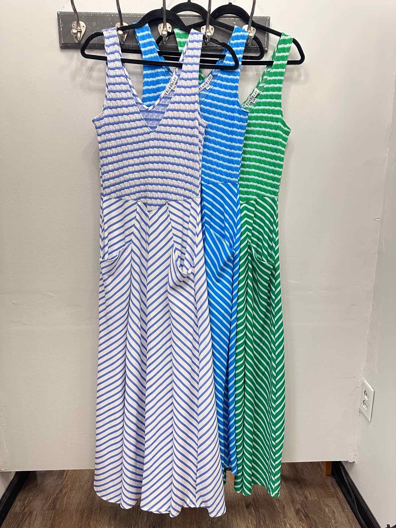 Blakeley Luciana Stripe Maxi Sleeveless Dress with Pockets