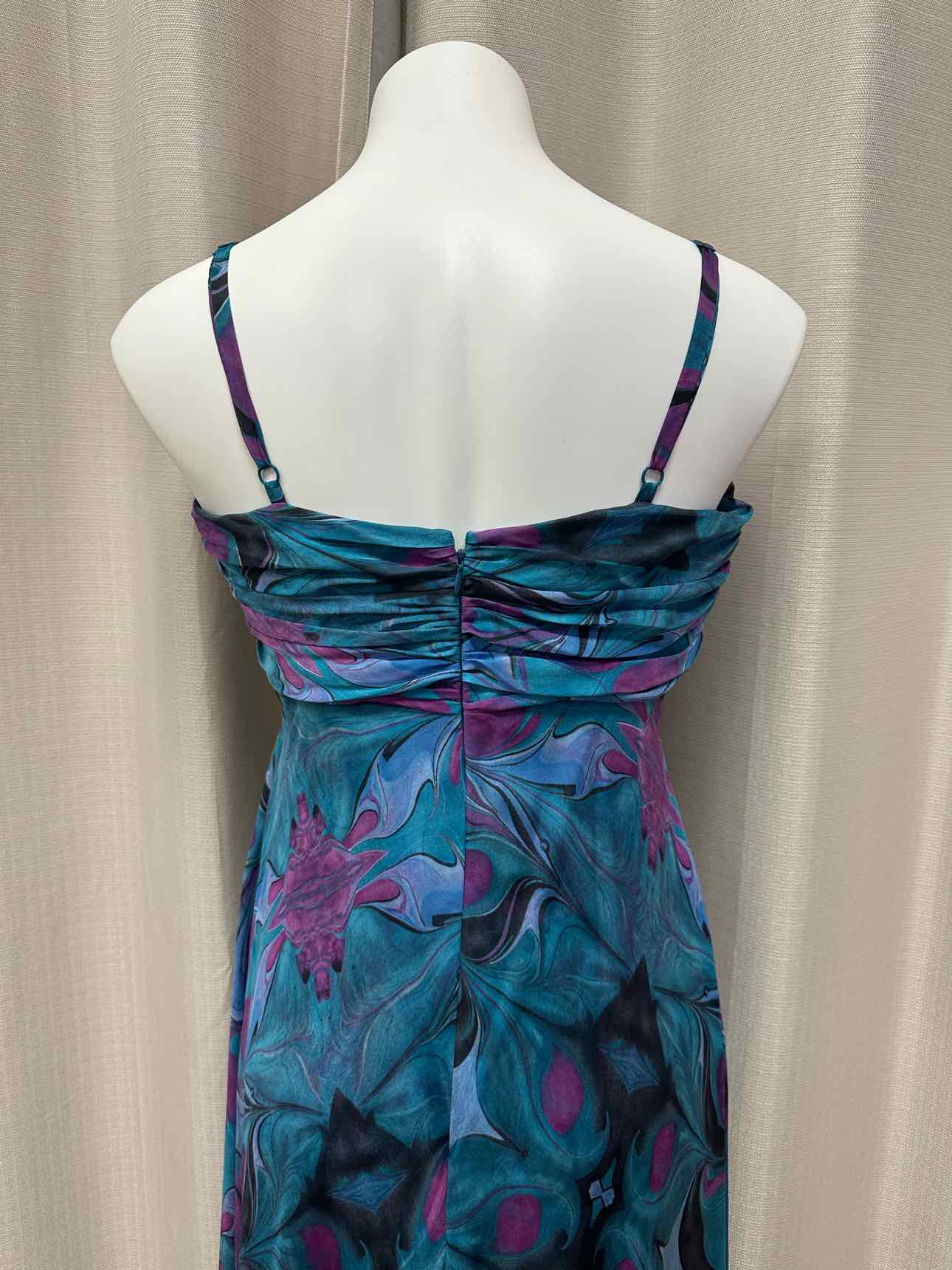 Kirsty by Kirsty Doyle 100% Silk Marbled Design Flowy Maxi 14 Blue/Purple Dress
