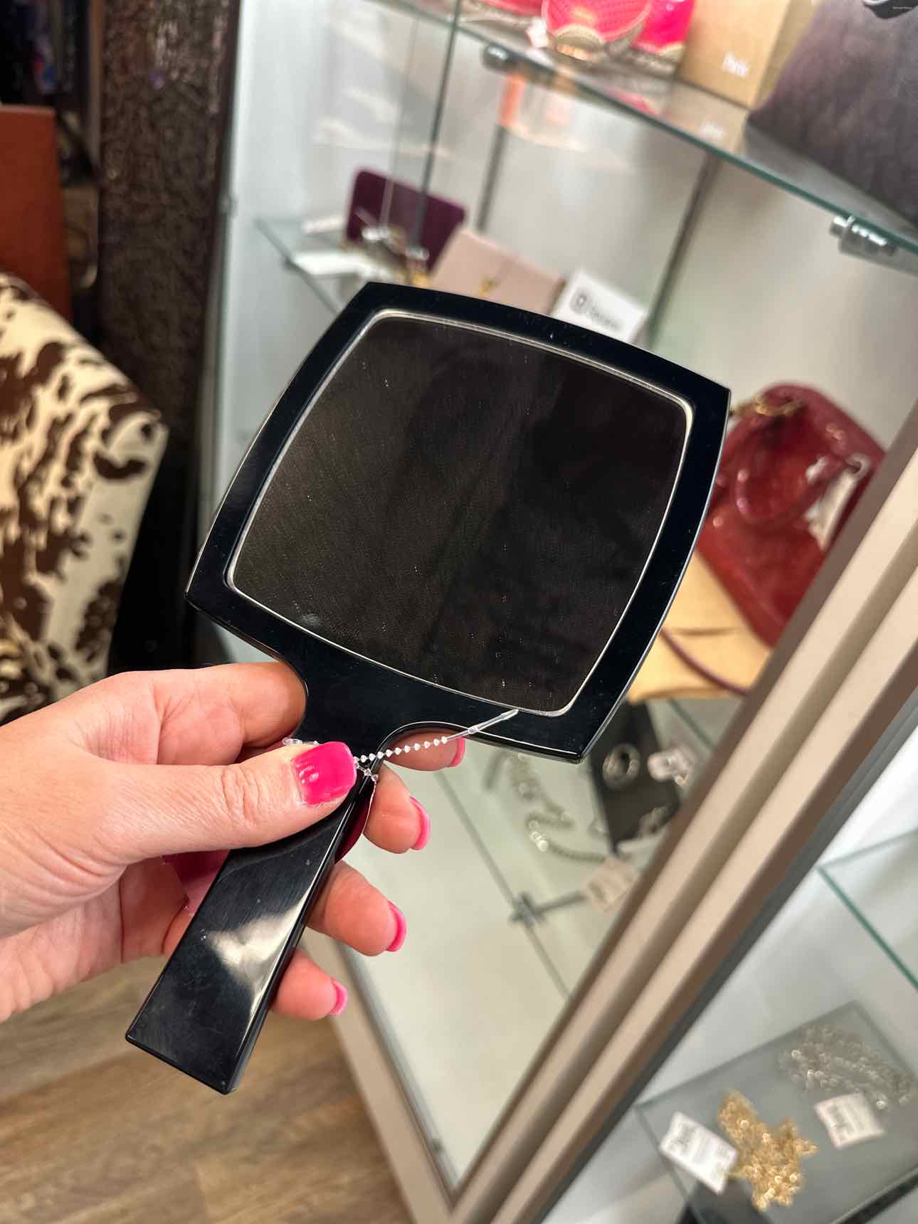 Chanel Black Handheld Mirror and Velvet Storage Bag Miroir Facettes