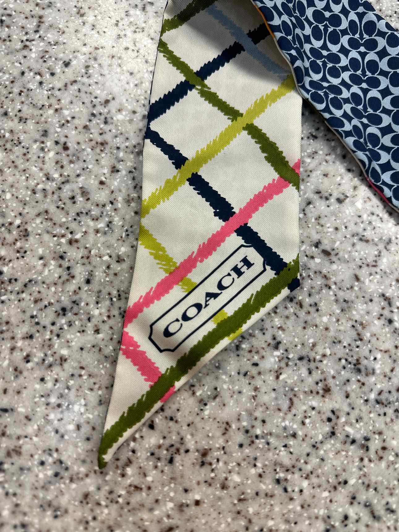 Coach Skinny Tattersall Twilly Plaid and Monogram Scarf