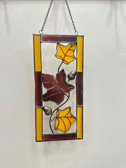 Fall Leaves Stained Faux Glass Window Hanging Home Decor