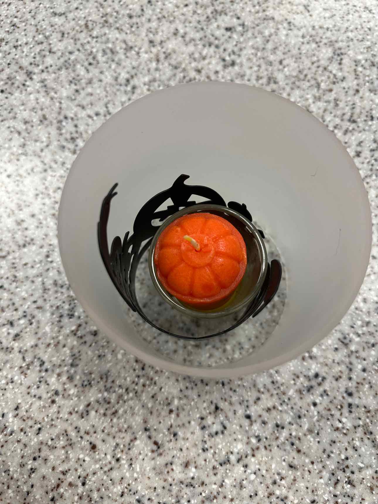 Partylite Frosted Glass Crow and Pumpkins Halloween Shadow Candle Holder