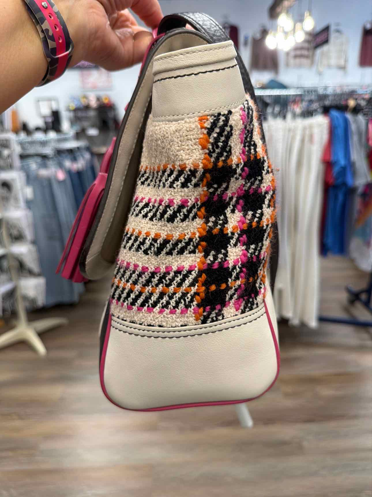 Coach Legacy Multicolor Tweed Duffle tweed plaid leather turnlock Pink Handbags