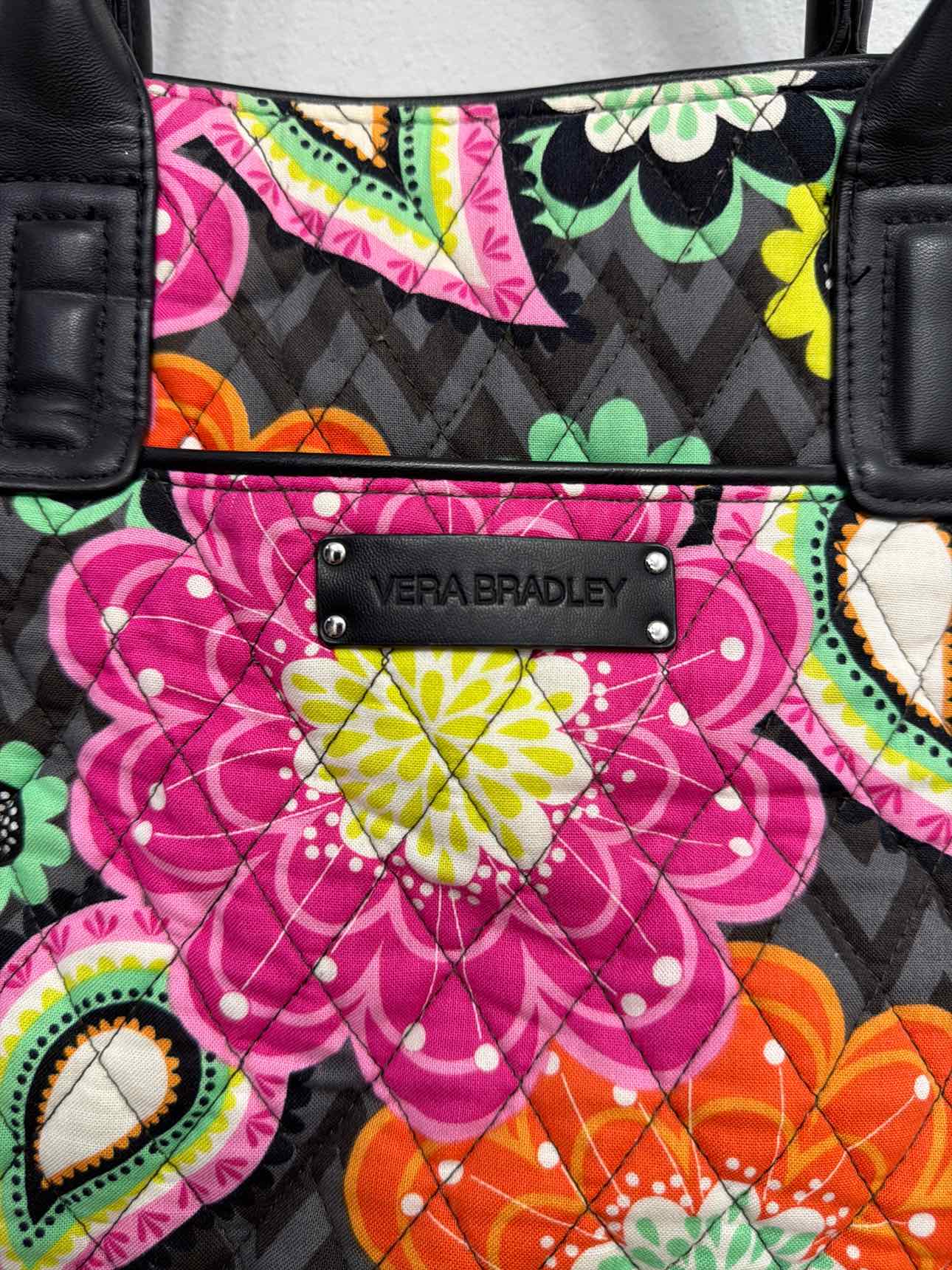 Vera Bradley Large Orange Black Floral Print Satchel Handbags