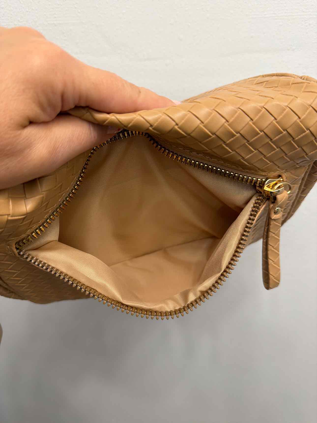 NEW woven faux leather multipocket waist bag crossbody Tan Handbags