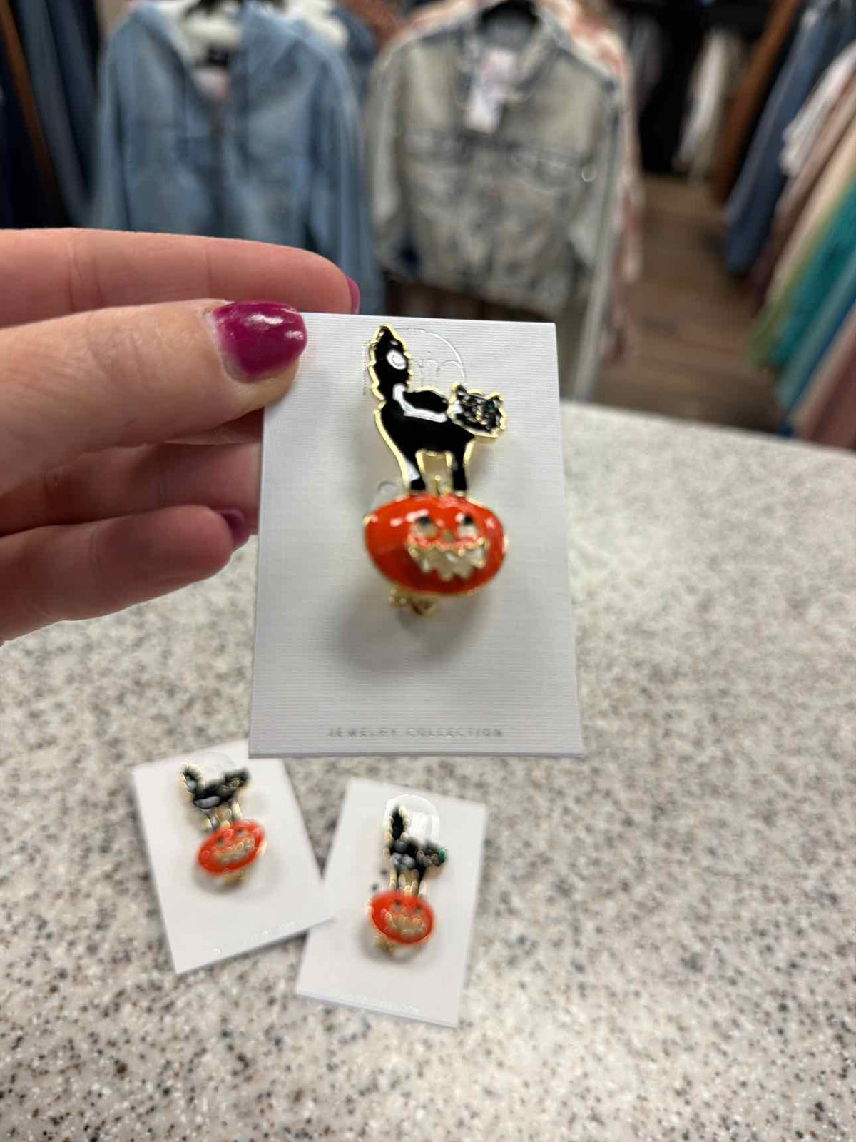 Halloween Black Cat on Pumpkin Enamel 2" Gold-Tone Pin