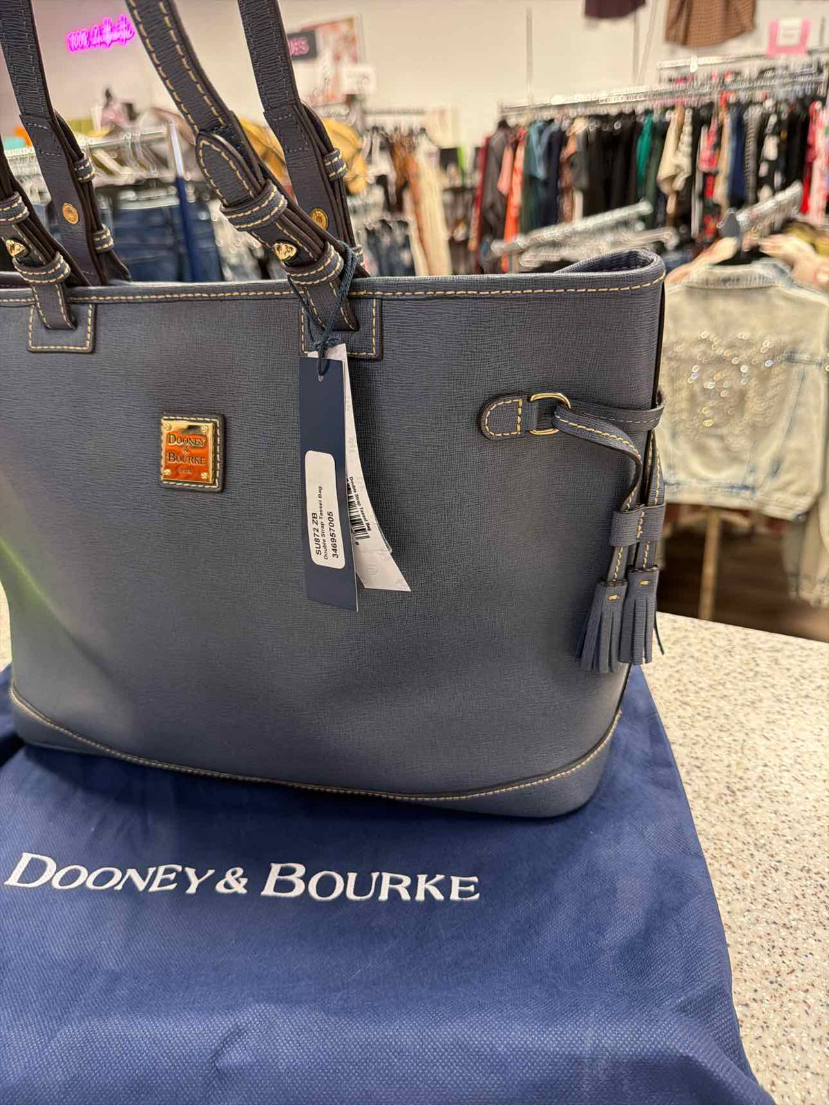 Dooney and Bourke Double Strap Tassel Graphite Tote Grey Graphite Handbags NWT