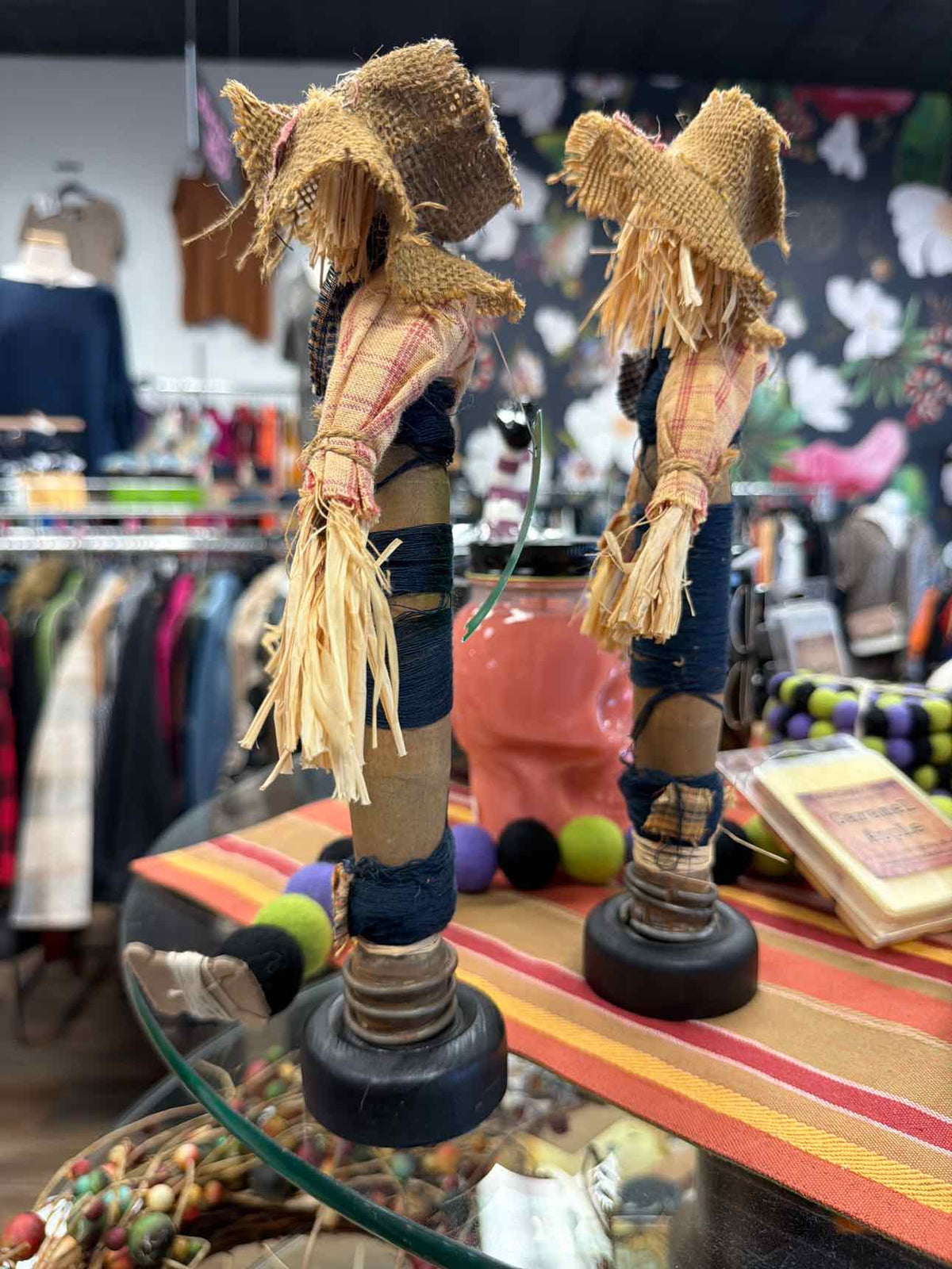 Set of Two Vintage Bobbin Fall Harvest Scarecrows Household