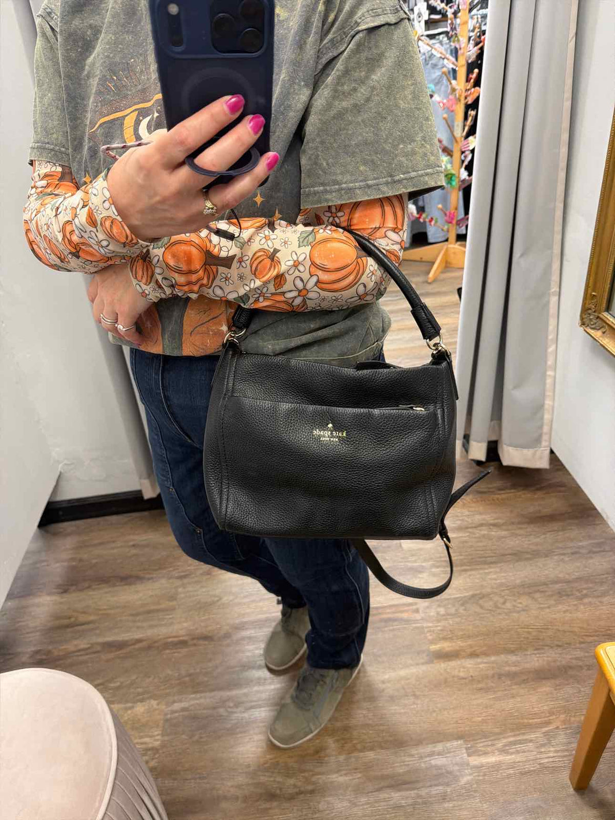 Kate Spade Little Curtis Pebbled Leather Hobo Top Handle Crossbody Black Handbag
