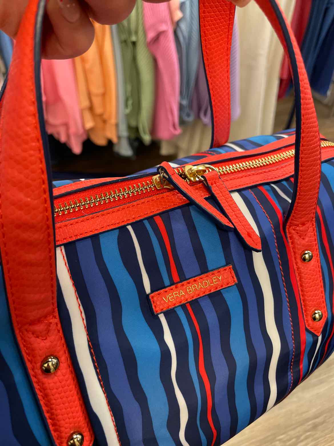 Vera Bradley Preppy Poly Marlo Satchel in Cobalt Stripe Handbags