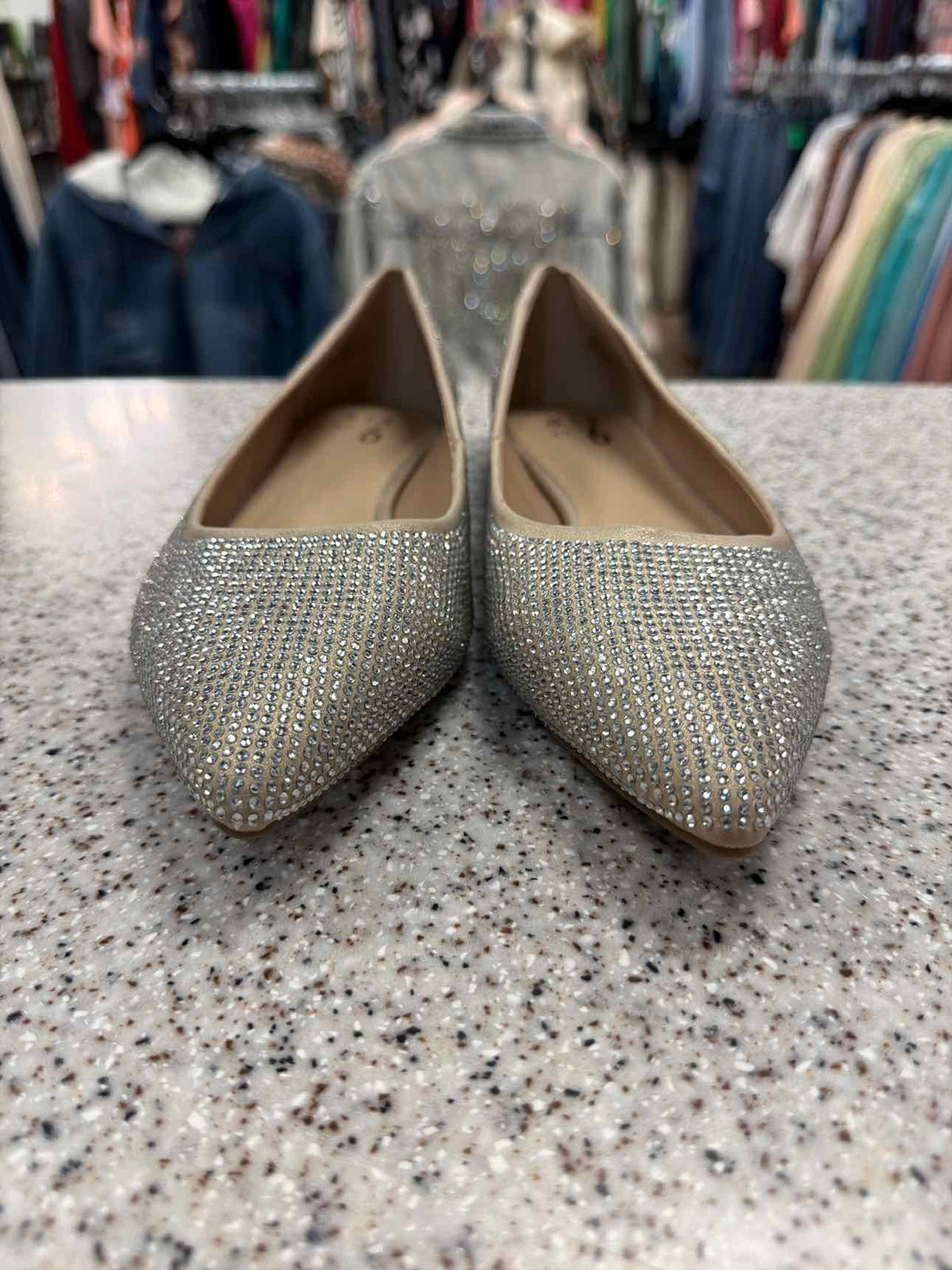 Mix No. 6 Silver Rhinestone-Covered Pointed-Toe Flats Size 8