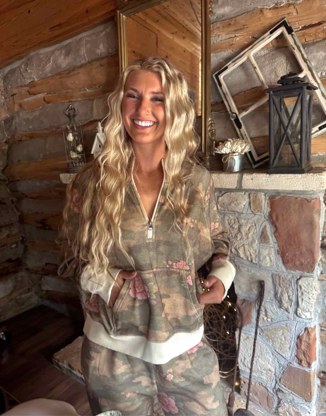 Camo & Roses and Butterfly Easy Does It Pullover Hooded Sweat Shirt Top
