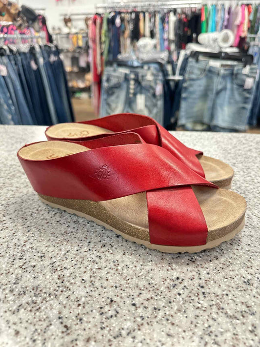Yokono Size 8 Red Candela Leather Criss Cross Wedge Mule Sandals