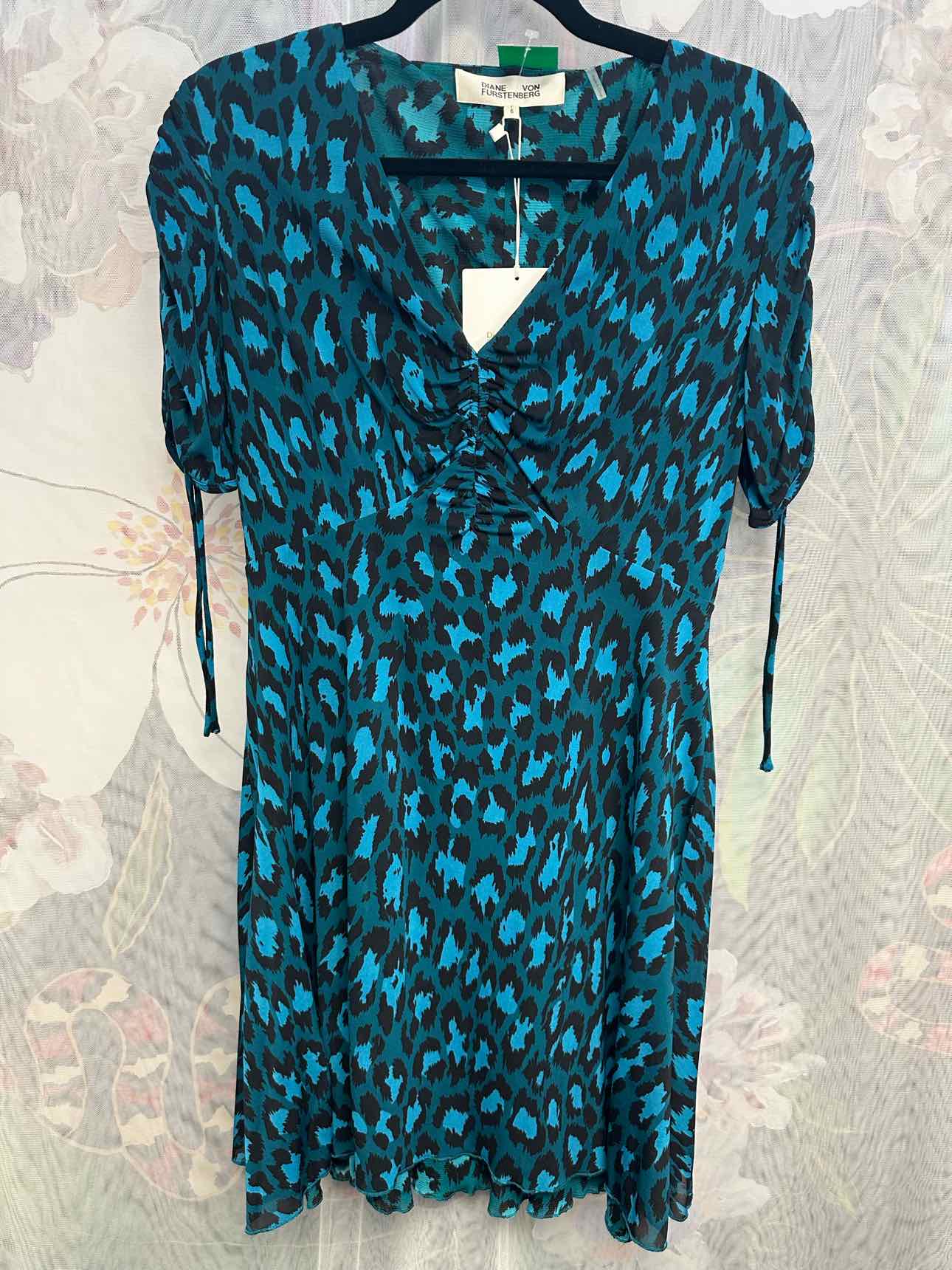 Diane vonFurstenberg NEW NWT Carin Leopard Evergreen Size 6 Blue/Black Dress