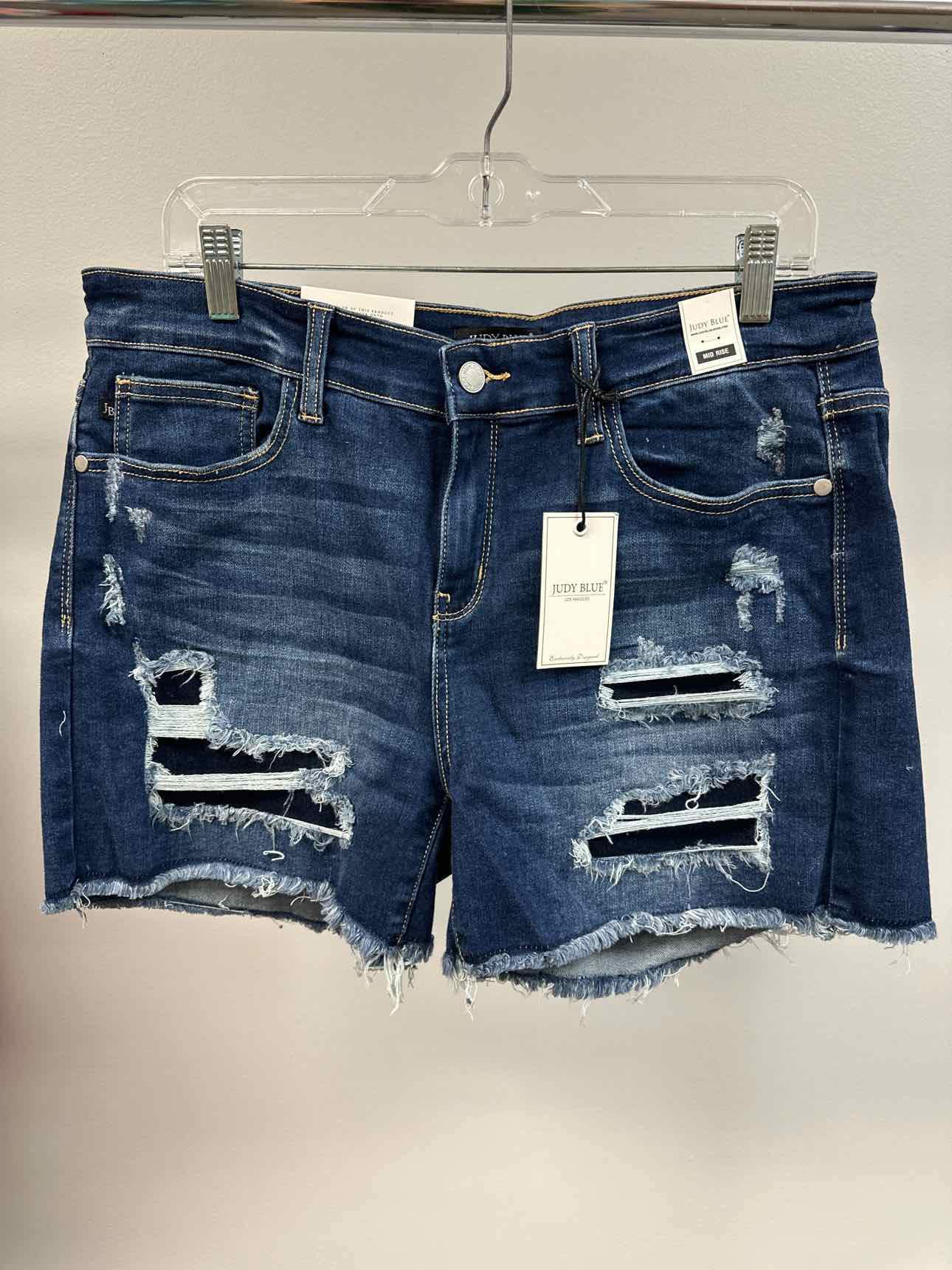 Judy Blue Mid-Rise Patch Cut Off Denim Dark Wash Shorts