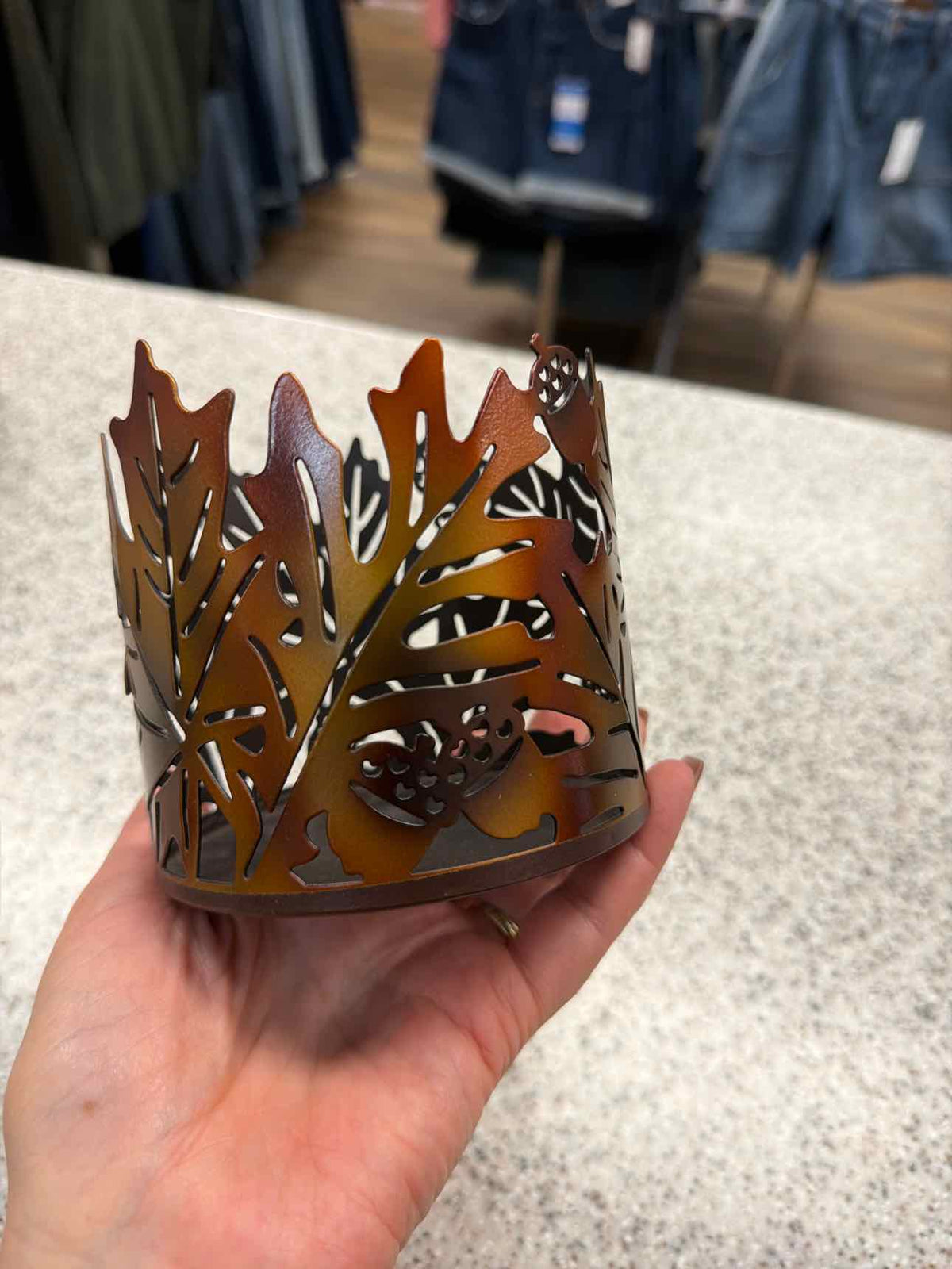 Acorns and Fall Leaves Metal Candle Holder (4"L x 4"H) Household