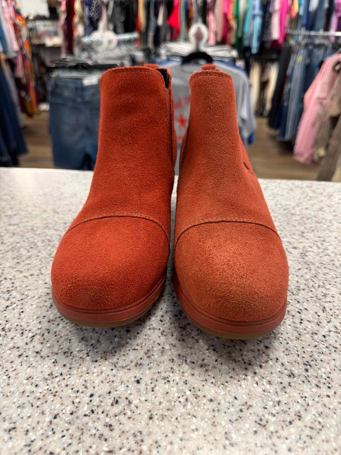 Sorel 7.5 Women's Evie Pull On Waterproof Suede Leather Wedge Warp Red Boots