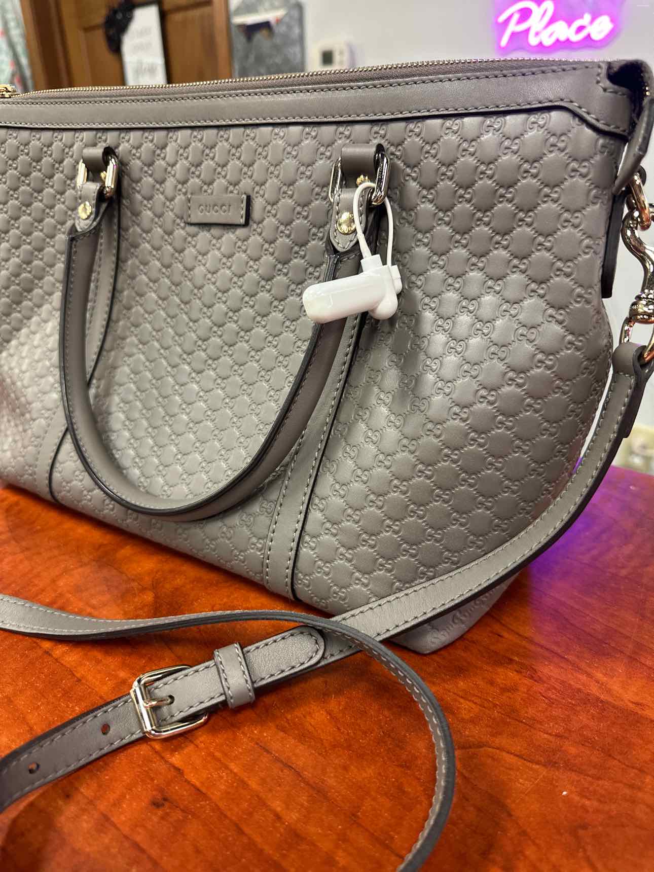 Gucci Size Microguccisima Leather Gray Shoulder Bag Handbags