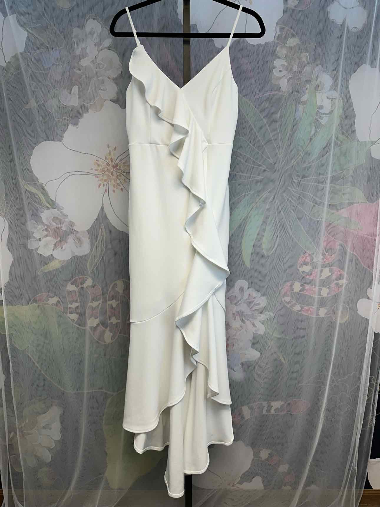 VOW'D 8 Bodycon High-Low Ruffle Trim White Formal Dress