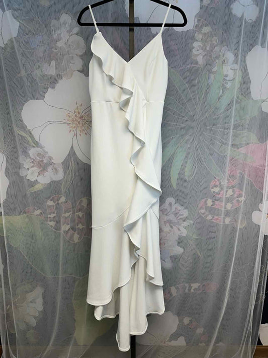 VOW'D 8 Bodycon High-Low Ruffle Trim White Formal Dress
