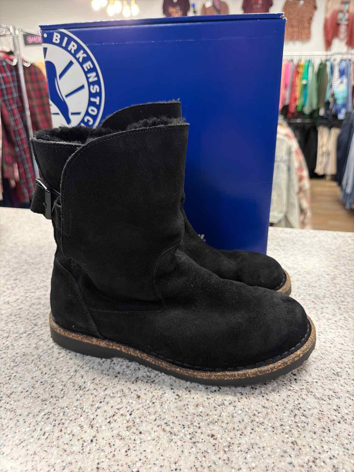 Birkenstock Uppsala Shearling Black Suede Leather Boots Size 8