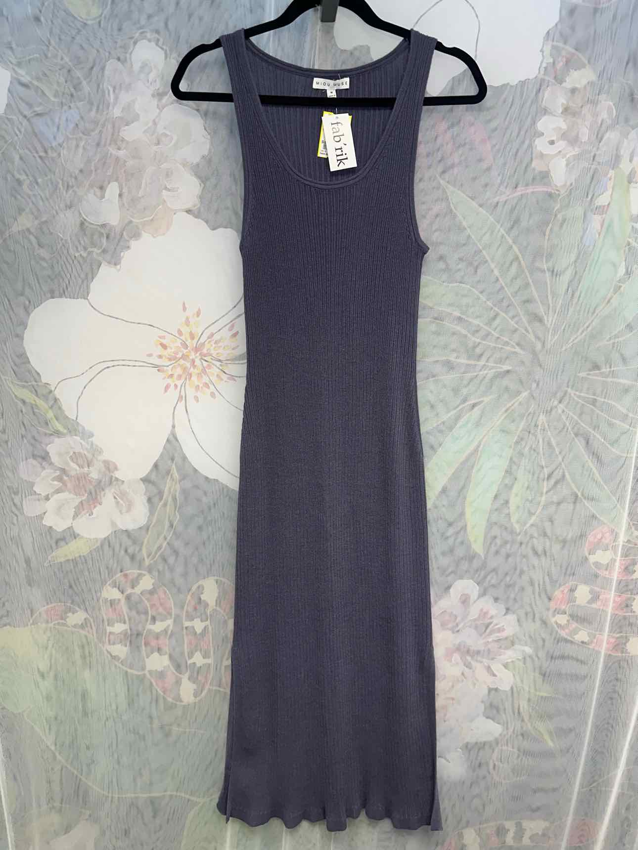 Miou Muse NEW NWT Stretch Ribbed Tank Maxi Bodycon Size Medium Dusty Blue Dress