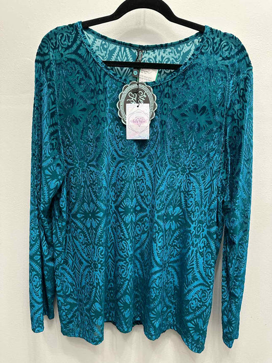 Sterling Kreek NEW NWT Velour Semi Sheer Long Sleeve Size 3X Teal Top